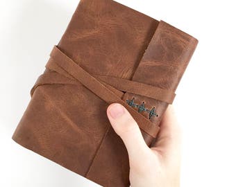 Rustic Leather Journal. Brown and Gray Leatherbound Journal Personalized Leather Travel Diary Gifts for Men Gifts for Women Gifts Under 50