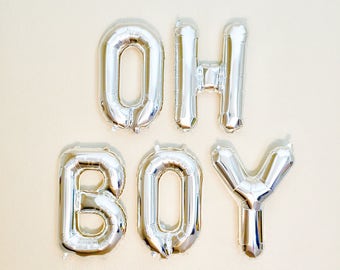 OH BOY Silver Balloons, Oh Boy Shower Theme, Oh Boy in Silver, Baby Shower Balloons, Silver Baby Balloons, Oh Boy Balloons, Oh Boy Theme