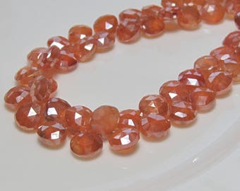 4" Strand - Orange Mystic QUARTZ Faceted Heart Briolettes