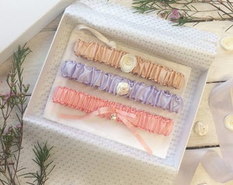 Clara - Silk Garter, Pink Garter, Personalised Garter, Violet Garter, Champagne Garter, Luxury Garter, Pastel Garter,