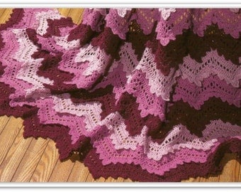 Crochet Afghan Pattern - Rose Ripple Afghan - Size 63 x 72 inches - Pattern 05330216