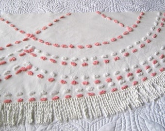 Cabin Crafts Vintage Chenille Bedspread Fabric Pink and White Pops and Swags
