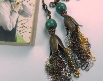 Chain Pull Pair with Tassle and Gemstone Bead Accent