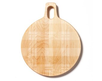 Maple Hardwood Round Cutting Board with Plaid Pattern