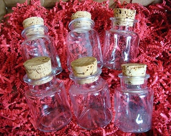 6 Clear Glass Bottles with Cork Stoppers - Storage Bottles - Storage Jar Cork Stopper Bottles
