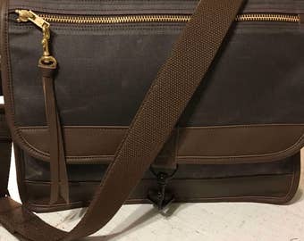 Messenger Bag, Satchel, waxed canvas bag, waxed canvas satchel, leather trim satchel, canvas leather satchel, cross body waxed canvas bag