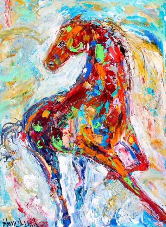 Wild Horse abstract painting original oil on by Karensfineart