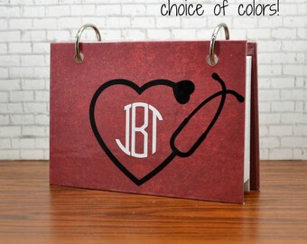 Index card binder with stethoscope with your monogram, nursing student, nurse, medical student gift, college, scrub pocket notes
