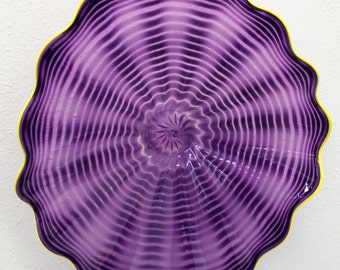 Beautiful Hand Blown Glass Art Platter Bowl 7578 PURPLE ONEIL