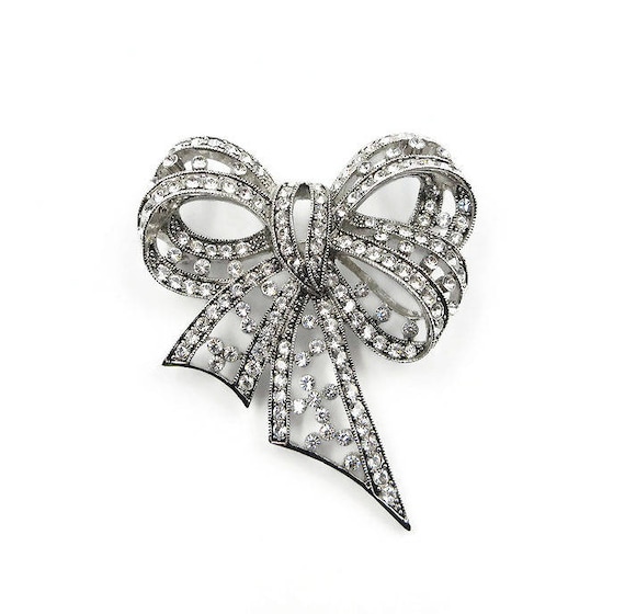 Joan Rivers Brooch Diamante Rhinestone Rhinestone Bow