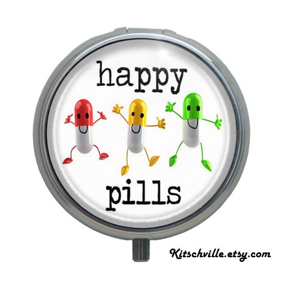 Funny HAPPY PILLS Pill Case for Pocket or Purse