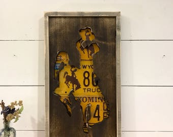 Wyoming License Plate Art - Wyoming Bucking Horse - Vintage License Plate Decor -Fathers Day Gift - Wyoming Gift - Gift for Grad - Rustic