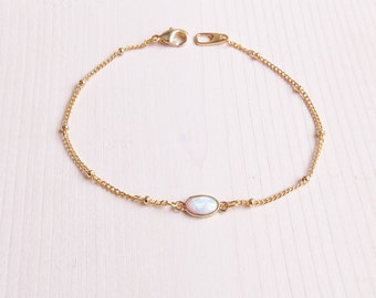 Gold Opal Bracelet | Opal Bracelet | October Birthstone | Tiny Opal Bracelet | October Birthstone Bracelet | Minimalist Jewelry