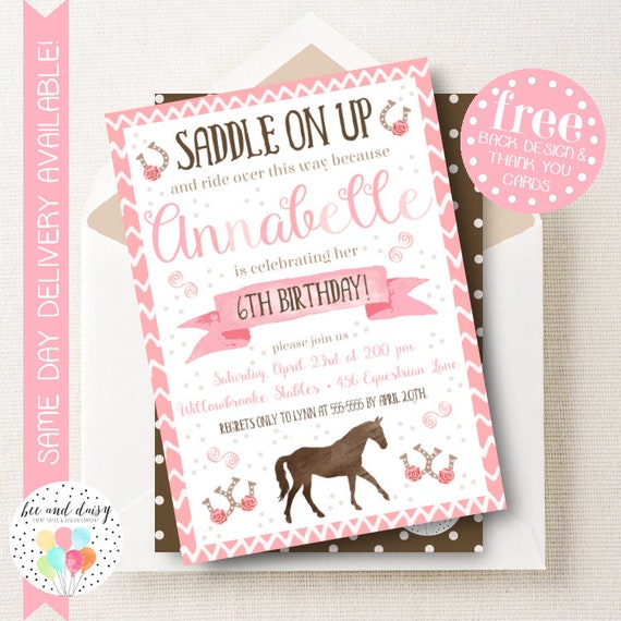 Girls Horse Invitation, Pink Horse Birthday Invitation, Horse Birthday Party, Horse Party Invitation, Girls Pink Horse Party, BeeAndDaisy Il_570xn