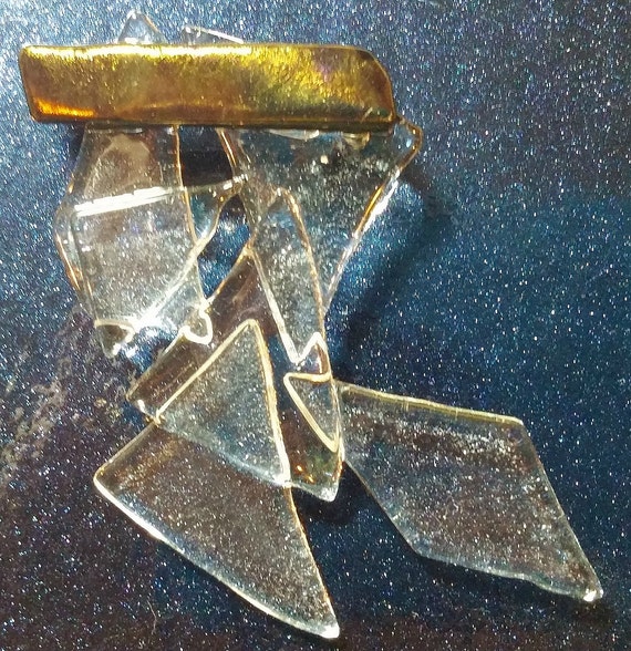 Shattered Glass Ceiling Pin large Fused Glass Brooch Fused