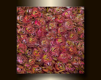 Roses Floral Original Painting Textured Palette Knife Oil on Canvas Contemporary Modern Art 20X20 by Willson Lau