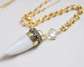 Baby Boho Necklace, Boho Necklace, Small Bone Necklace, Small Horn Necklace, Horn Necklace, Boho Horn Necklace, Long Boho Necklace, Pyrite