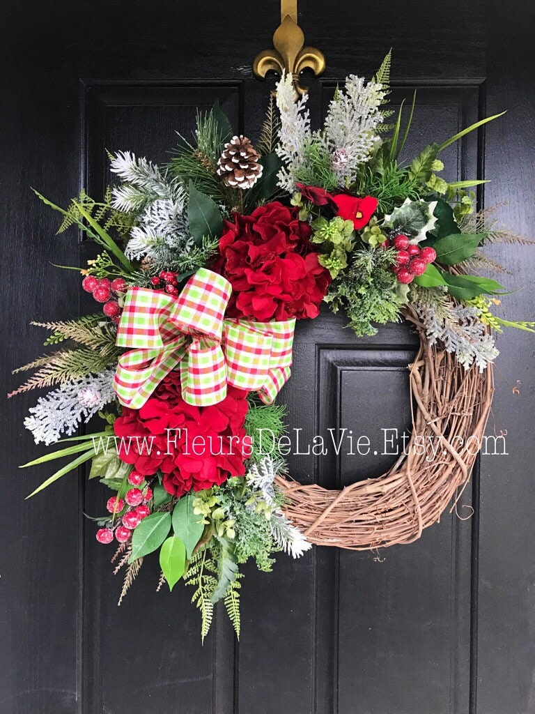 Christmas Wreath for Front Door, Monogram Wreaths, Holiday Door Wreaths