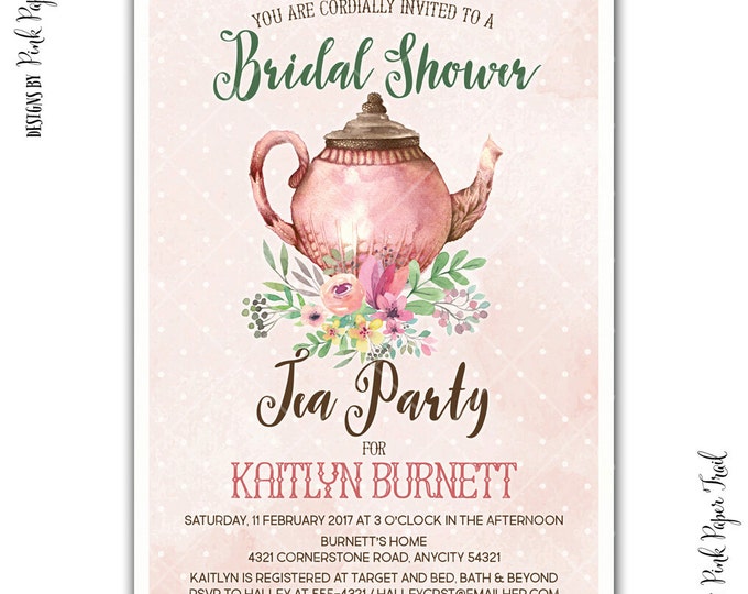 Rustic Tea Party Invitation, Tea Party Bridal Shower Invitation, Wedding Shower, Bridal Luncheon, Spring Bridal Shower, Print your own