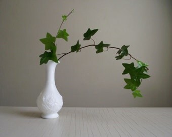Imperial Glass Milk Vase | Rose Milk Glass Bud Vase | White Bulbous Glass Vase | Rose Design In Relief | Cottage Chic White Wedding Decor
