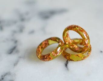 Stacking rings, olivine green ring, eco resin jewelry, resin ring minimalist jewelry gold flakes olive green