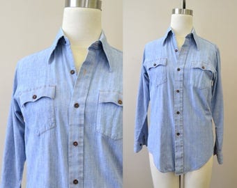 1970s Chambray Shirt with Calico Cat Applique