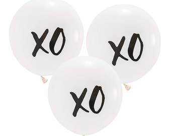 Set of 3 XO White Large Balloons, Round Wedding Decoration, Decor 17" Large Party Reception Fun Helium Latex, Prom, Birthday, Love Balloon