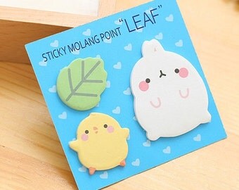 E015 Sticky Molang Point "LEAF" Sticky Notes, Post It Notes, Cute Sticky Notes, Stationery, Korean Sticky Notes, Duck notes, note pad
