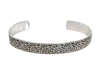 Woman's sterling silver cuff bracelet, patterned silver message jewelry, secret hidden note, embossed gift for her, custom personalized
