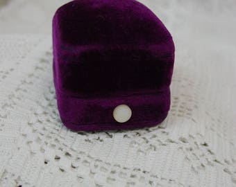Antique Vintage Ring Presentation Box, Purple Velvet, Pearl Button Opener, Beautiful