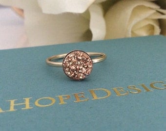 Rose Gold Druzy ring, gifts for her, Bridesmaid gifts, Mothers Day gift, Best friend gift, best selling items