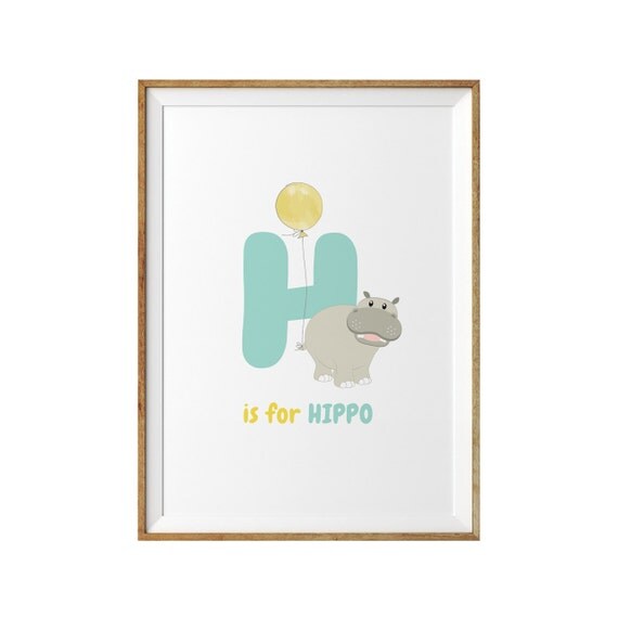 Child's Wall Print - H is for Hippo Print Il_570xn