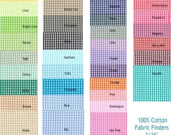 60" WIDE 1/16" Gingham Check Fabric Finders 100% Cotton Yellow Lime Sprout Celery Kelly Khaki British Tan Seafoam FQ Half Yard Quarter Yard