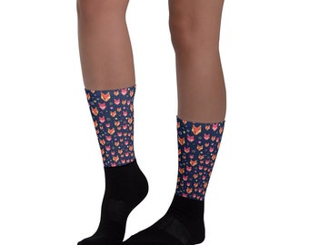 fox socks women - cute socks for women - custom printed socks - fun socks for women - fox prism - crew socks for women - trendy socks