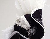 Steampunk Black & white pirate Captain hat