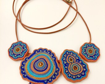 Soutache imitation polymer clay necklace . Handmade jewelry . Indian style necklace. Boho necklace. Handmade necklace