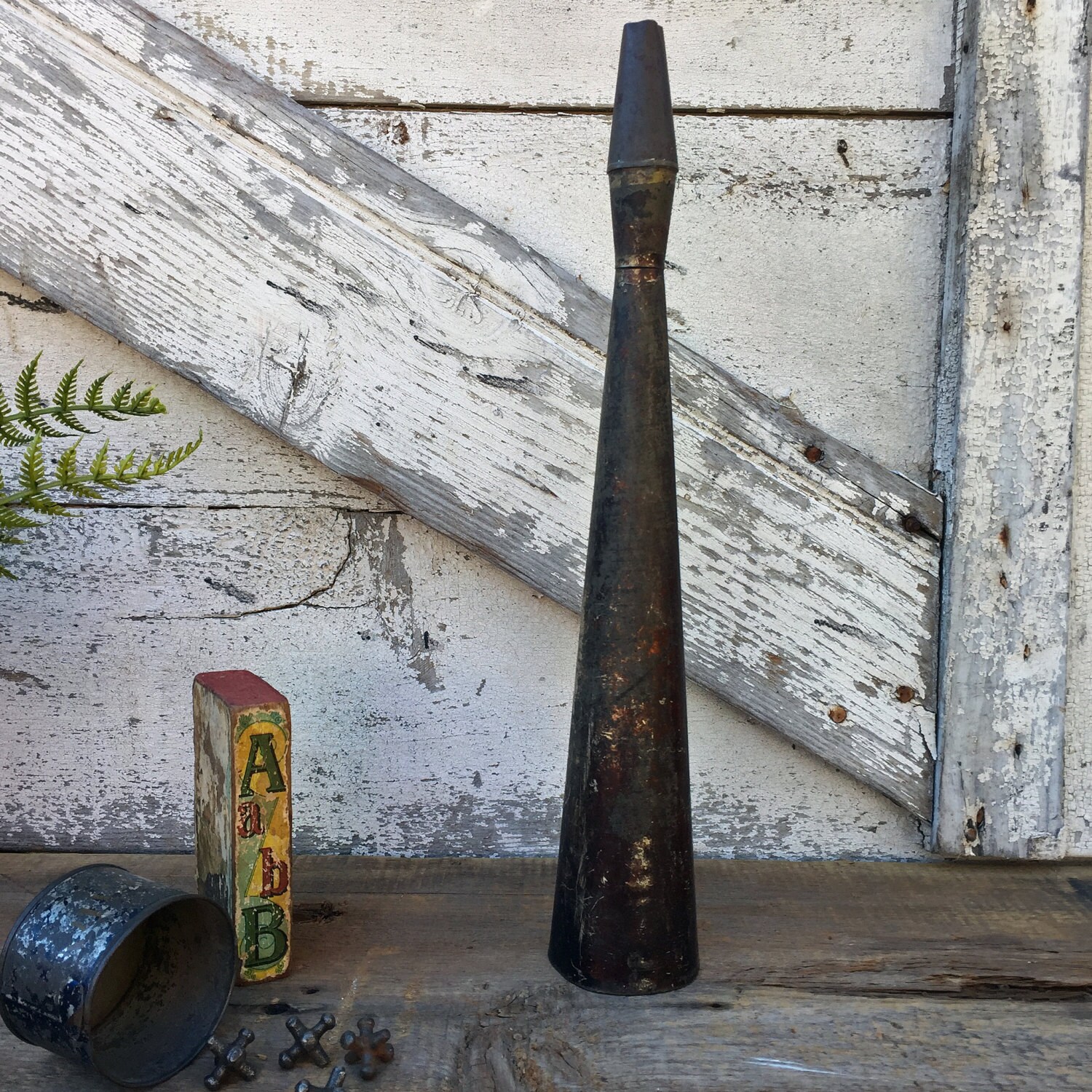 Antique Tin Horn Japanned Tin Tinware by greatoldcountryfinds