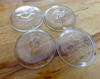 Vintage Clear Glass Jar Lids for Mason, Atlas, Ball Jars. Concentric Circle with Wire Rest, Wire Bail Mason Jar Lids , 3"