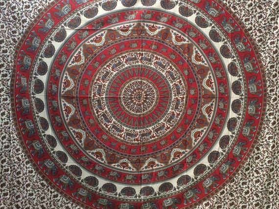 RED ELEPHANT THROW- Mandala Wall Hanging- Bohemian Throw- Bed Sheet- Hippie Blanket- Beach Towel- Duvet Cover - Homeware- Festival
