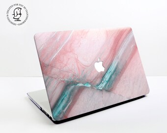 Rose Pink Marble Design with Turquoise details- MacBook Hard Protective Case for MacBook Pro, Air, Air Retina, Pro Retina & 2016 MacBook Pro
