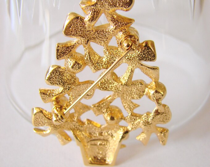 Vintage Avon Christmas Tree Aurora Borealis Rhinestone Brooch Jewelry Jewellery