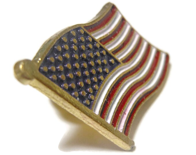Flag lapel pin, U.S.A. American flag brooch, red white and blue, United States patriotic, 4th of July, small waving flag, tie tack tac