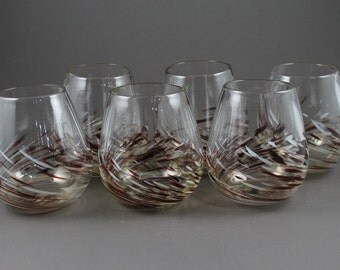 Set of Six-Hand Blown-Stemless Wine Glasses