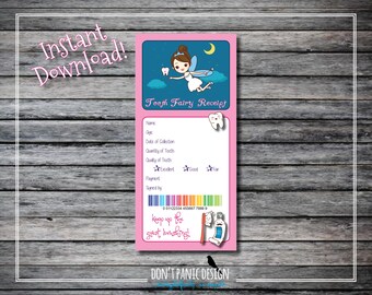Printable Pink Tooth Fairy Receipt - 3.5x7.5 - Girl or Boy - Instant Download