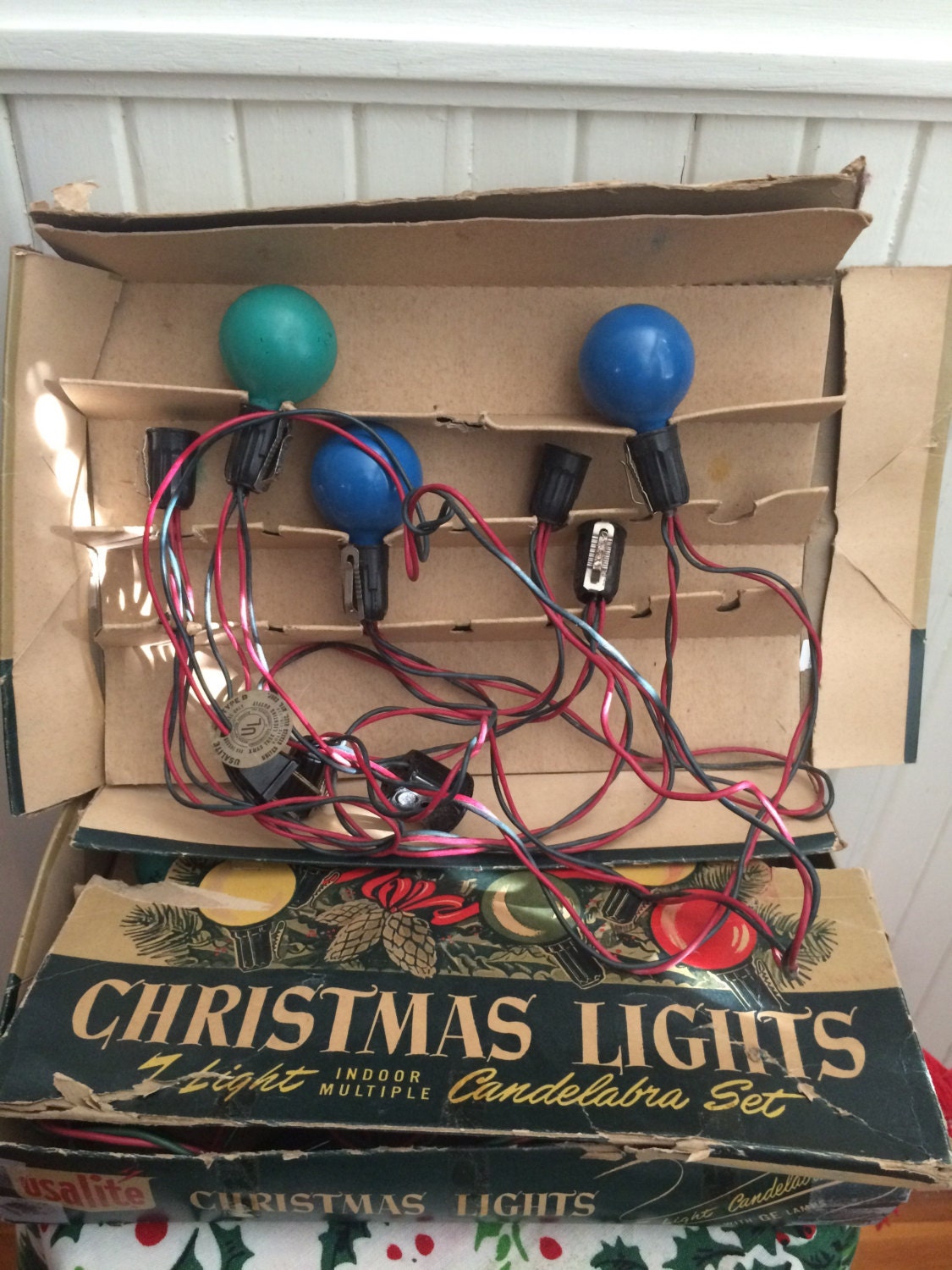 Vintage Christmas Lights/ 2 Sets of 7 Light Indoor Candelabra Lights