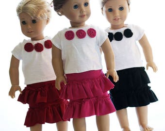 Skirt for 18 inch dolls, American Girl Ruffle Skirt & Knit Top, American Girl Doll Clothes, American Girl T-shirt and Skirt, Choose Colors