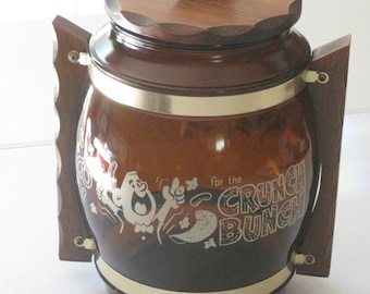 Vintage Crunch Bunch Cookie Jar, Siesta Ware 17, Glass and Wood Storage Jar
