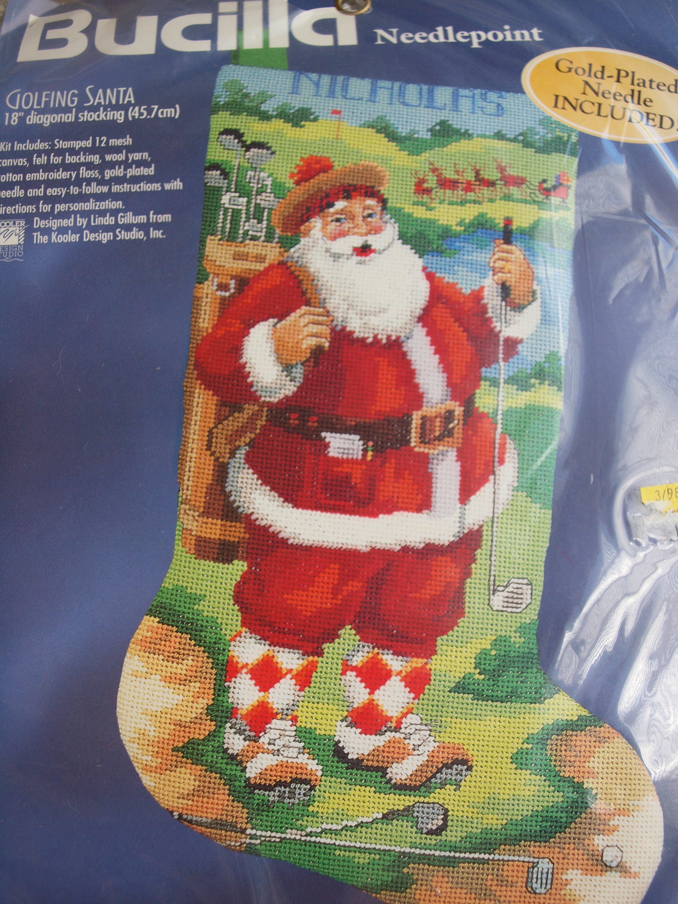 Bucilla Golfing Santa Christmas stocking kit 18