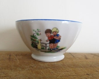 Vintage french LITTLE Bowl, Porcelain, France, 1950, Children, Café au lait, Bol ancien, Farm house, Kitchen