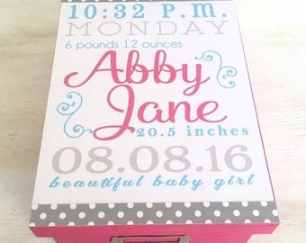Memory Box Baby Stats Design - Baby Stats - Memory Box - Baby Girl Gift -Baby Memory Box - Keepsake Box - Baby Shower Gift - Baptism Gift
